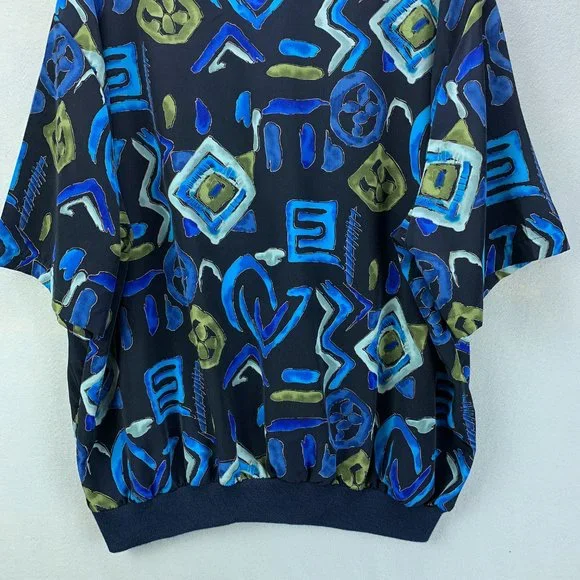 **SOLD**Alan Stuart Shirt Mens XXL 2XL Blue Abstract Art Pullover Banded Pocket - Picture 7 of 13